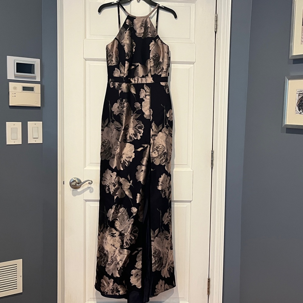 Elegant Floral Black and Cream Dress